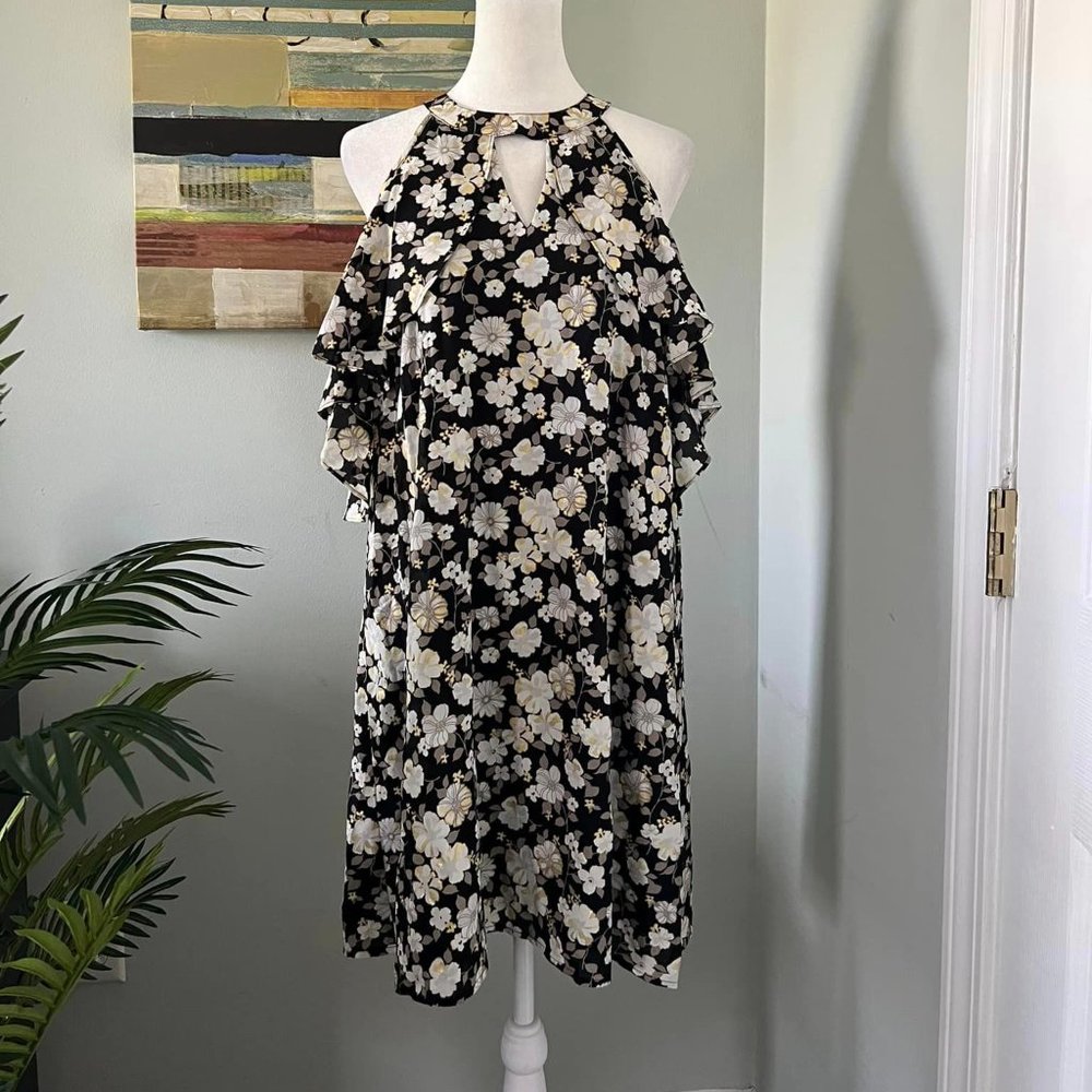 Candie's Black White Gold Floral Cold Shoulder Dress Juniors Size XL